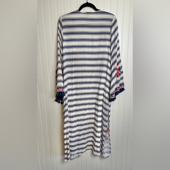 Glitzy Girlz Striped Full Length Duster Floral Embroidery, Pom Fringe I4 - Picture 6 of 6